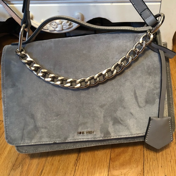 Ninewest Grey Velvet Shoulder bag w/ chain - Picture 2 of 5
